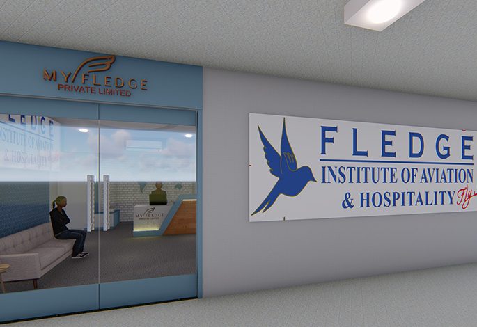 FLEDGE INSTITUTE OF AVIATION AND HOSPITALITY, Cunningham Road, Bengaluru. Designed by The School Designs Studio (India's top architecture firm for College Building Design)- Entrance