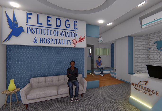 FLEDGE INSTITUTE OF AVIATION AND HOSPITALITY, Cunningham Road, Bengaluru. Designed by The School Designs Studio (India's top architecture firm for College Building Design)- Waiting Area