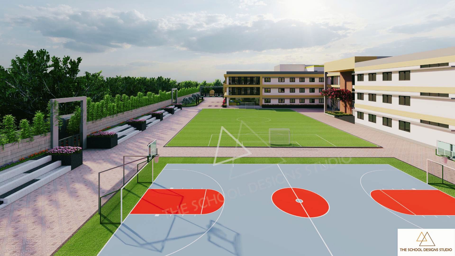 Pragati Vidyalaya, Challakere, Karnataka. Designed By The School Designs Studio (Top School Architects in India)- Football and Basketball Court